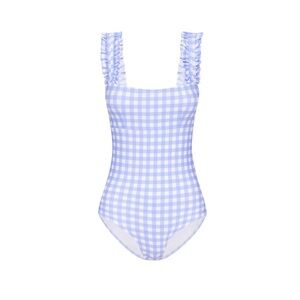 Gingham one piece bathing suit with ruffled sleeves